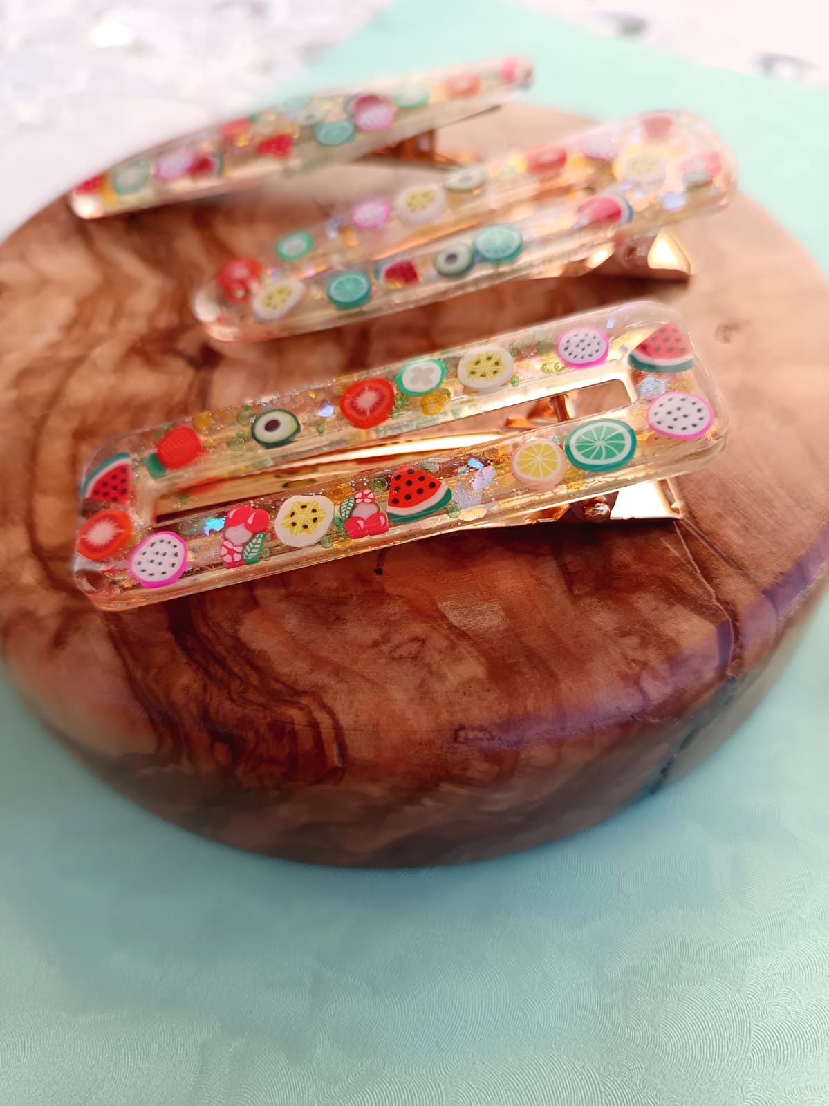Mollette a coccodrillo Frutta con decorazioni colorate in resina - accessori capelli artigianali