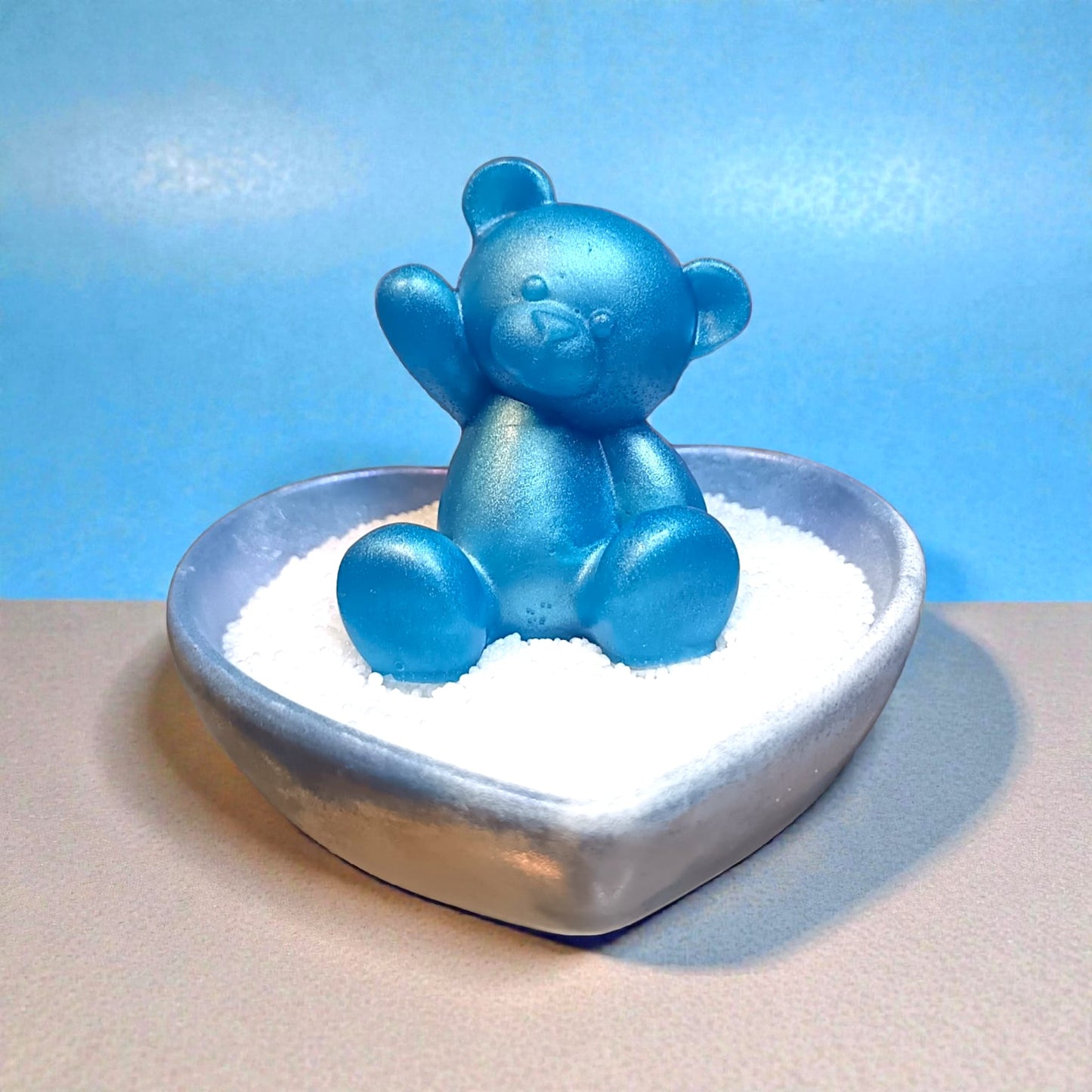 Set Armonia Blu con orsetto decorativo in resina - composizione completa in gesso blu