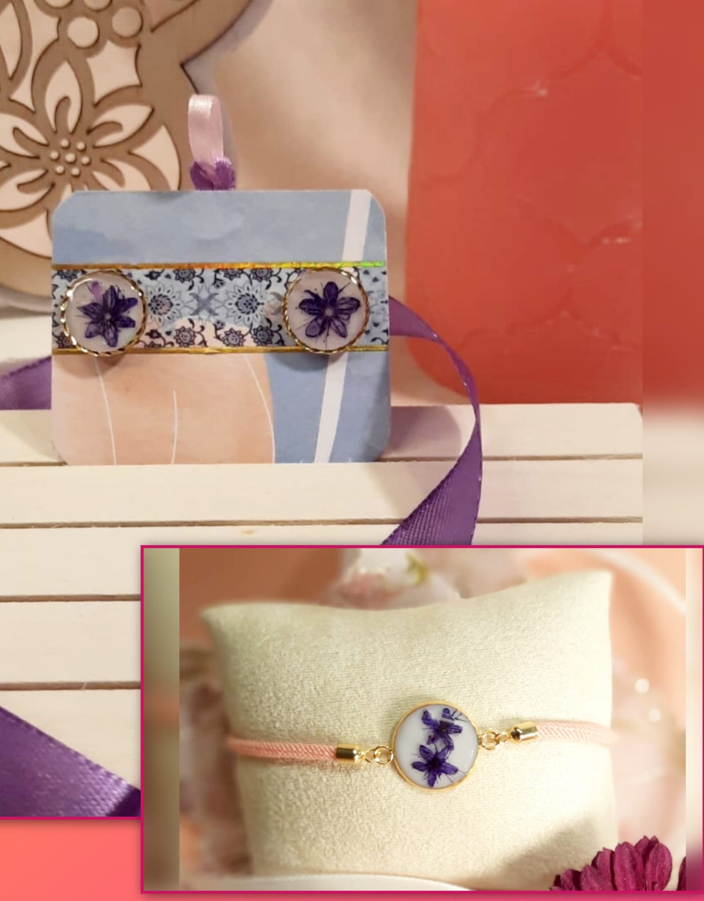 Mini Set Note di Alyssum bracciale cordoncino e orecchini viola