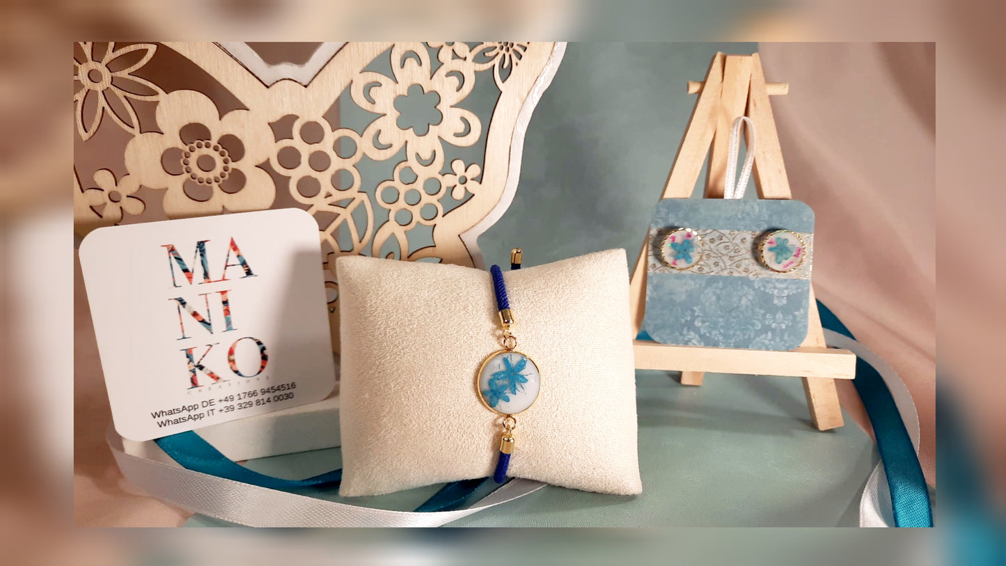 Mini Set Note di Alyssum bracciale cordoncino e orecchini azzurro