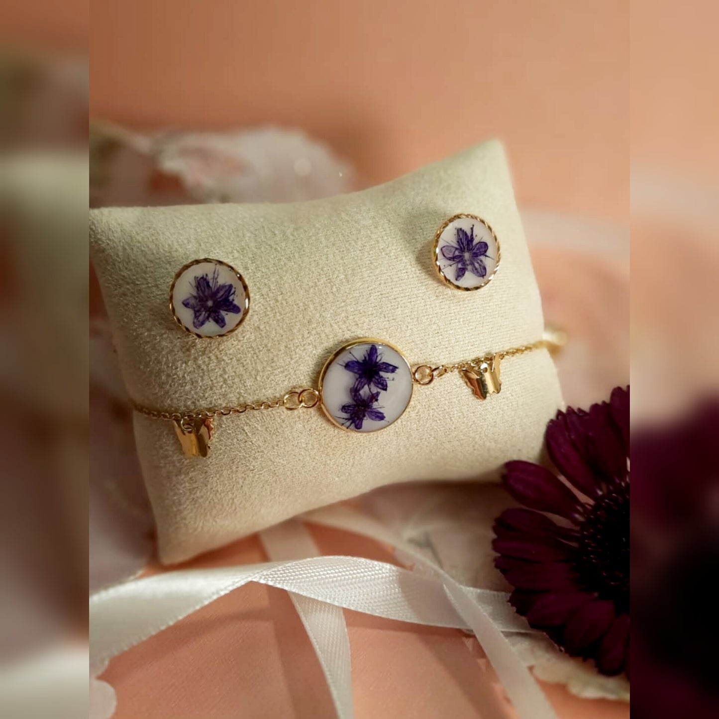 Mini Set Note di Alyssum bracciale catenella e orecchini viola