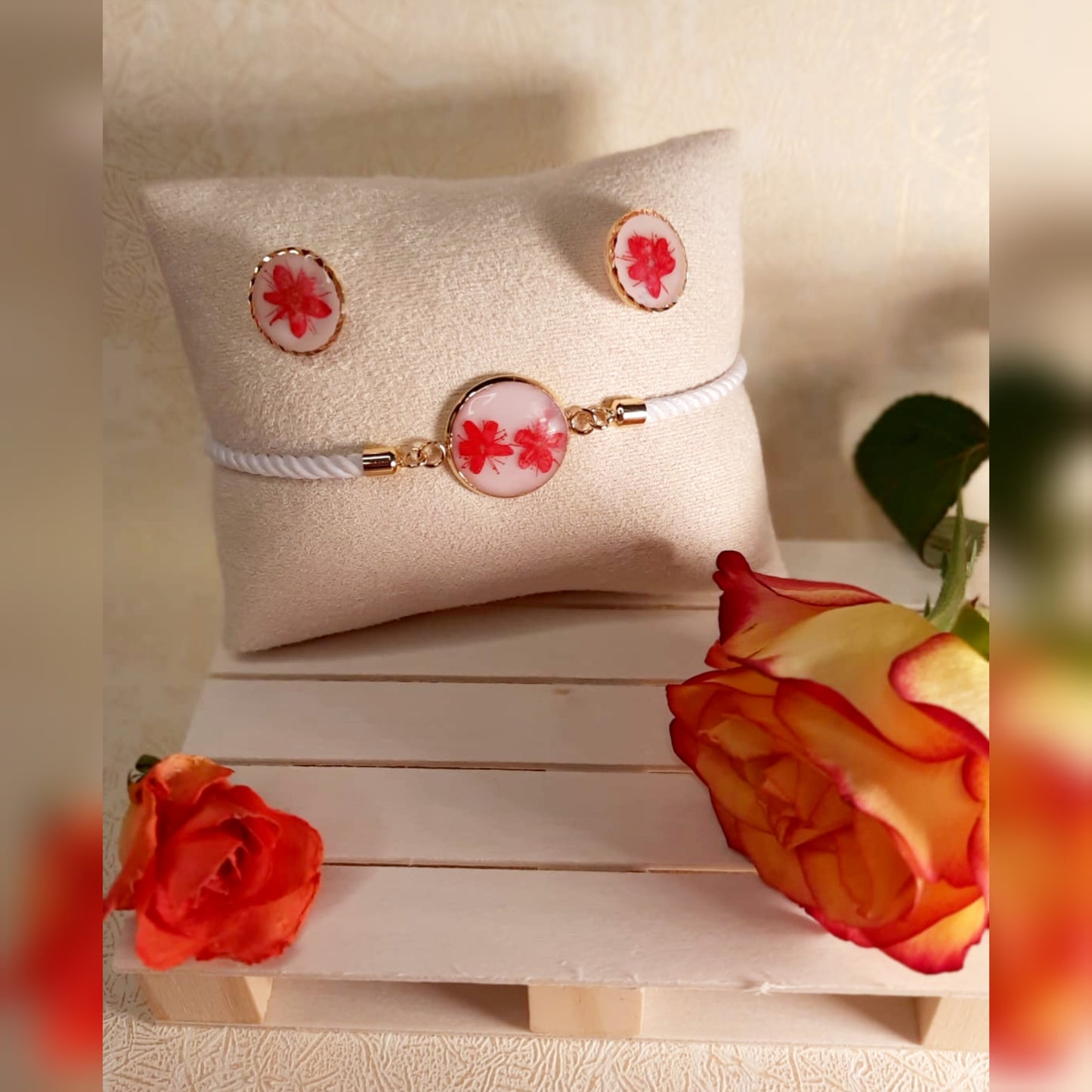 Mini Set Note di Alyssum bracciale cordoncino e orecchini rosso