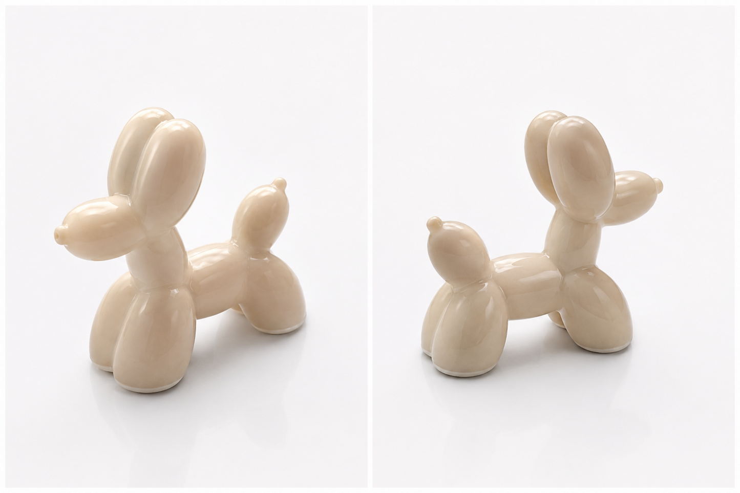 Balloon Dog artigianale in resina Bianco Avorio, realizzato a mano da Maniko Creations. Disponibile come ciondolo con catenella o come piccola decorazione.