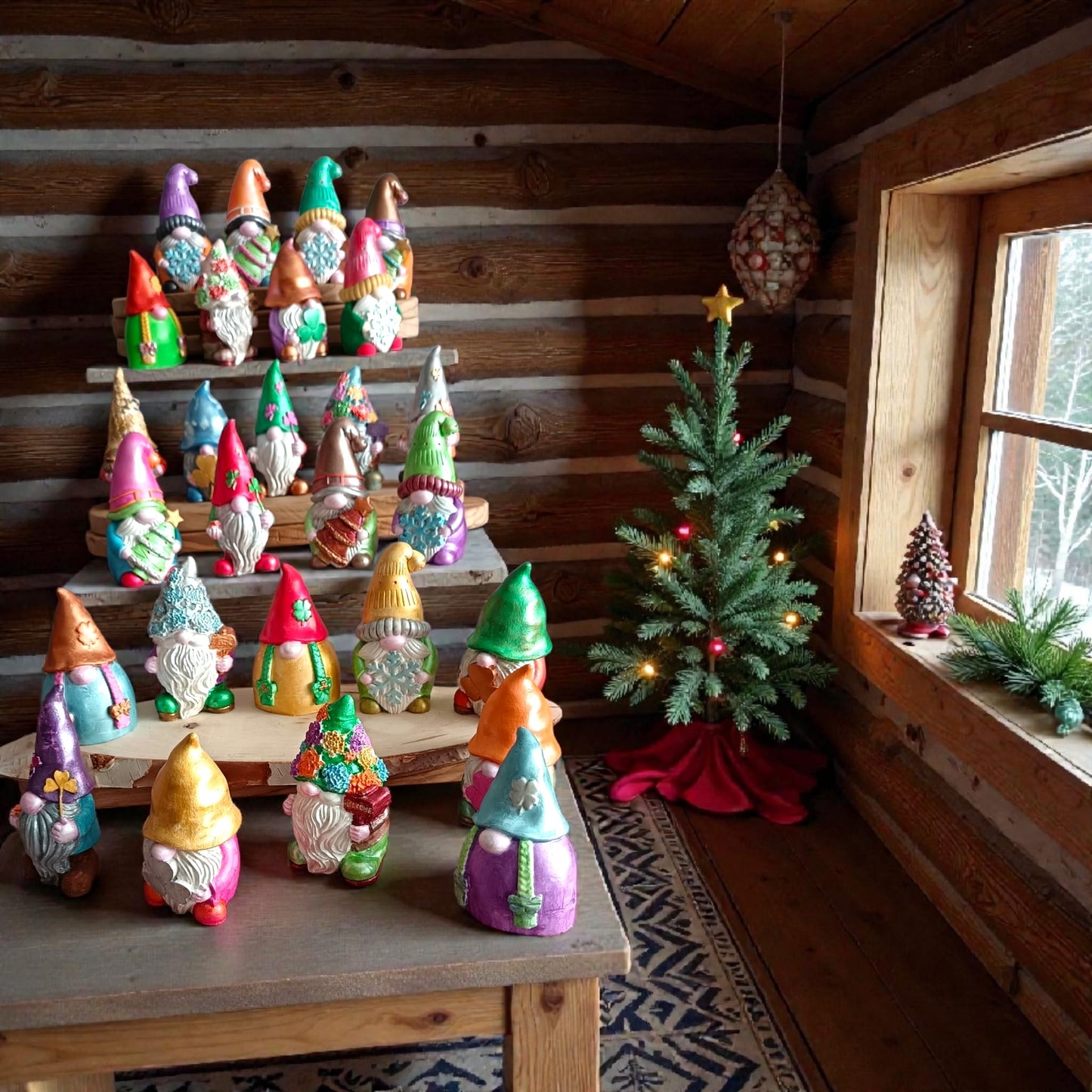 Collezione gnomi natalizi artigianali in gesso con finiture metalliche