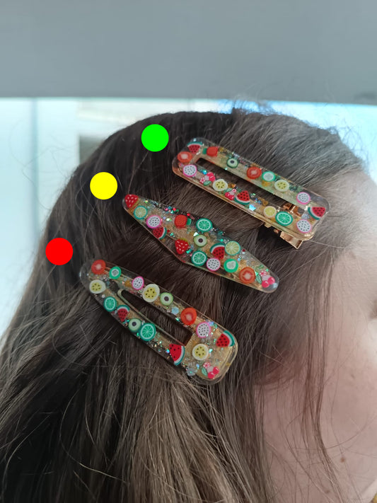 Mollette a coccodrillo Frutta in resina con decorazioni colorate - accessori capelli artigianali