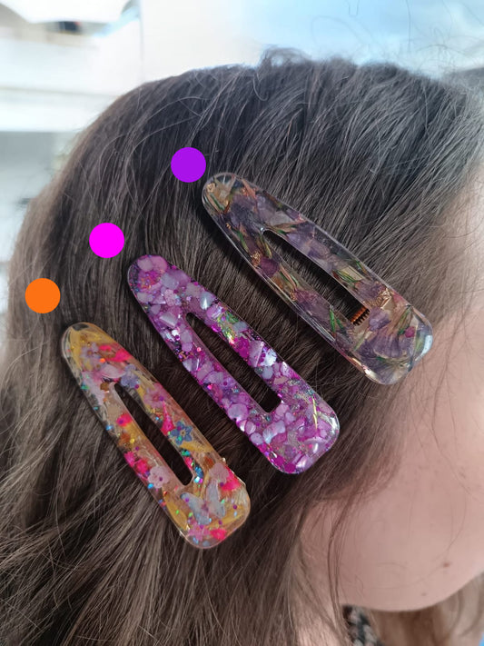 Mollette capelli Fiori di Campo con fiori veri essiccati in resina - accessori artigianali
