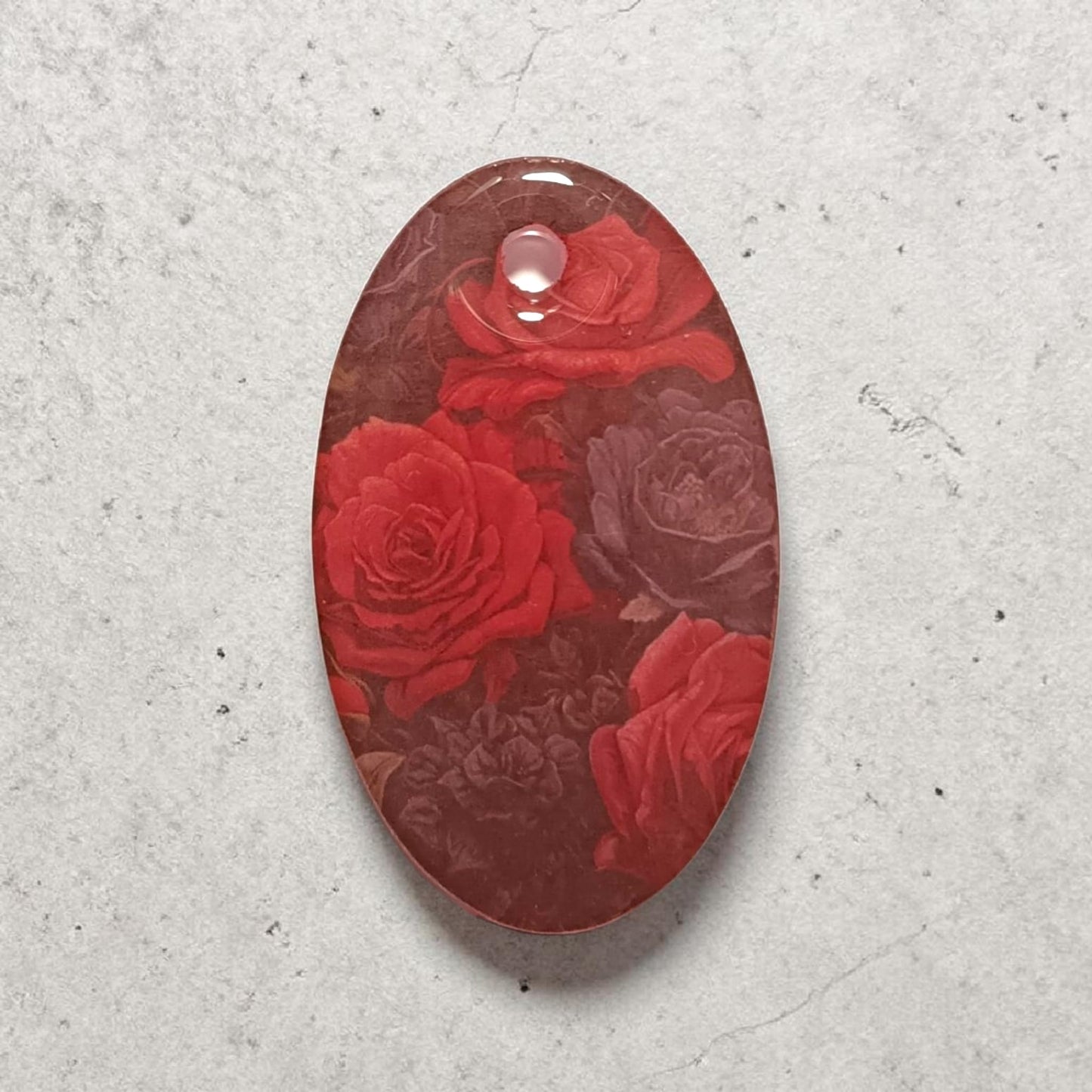 Portachiavi in resina Rose Rosse 2 ovale fatto a mano