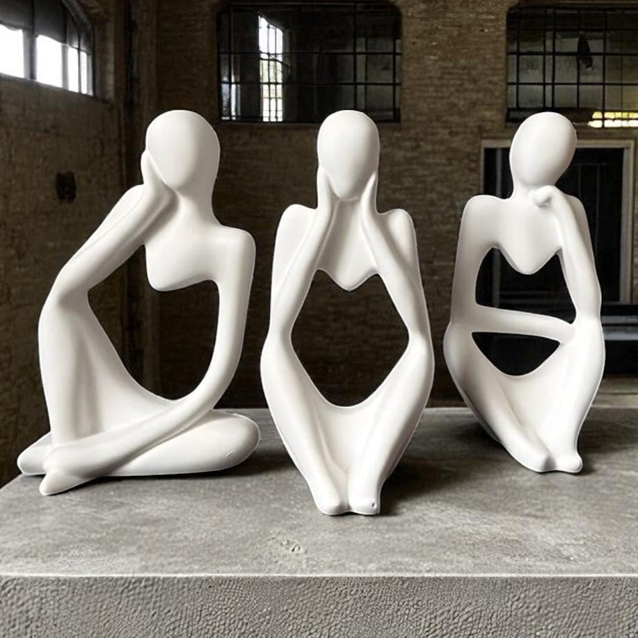 Set completo tre statuine in gesso - Meditazione Serenità Riflessione
