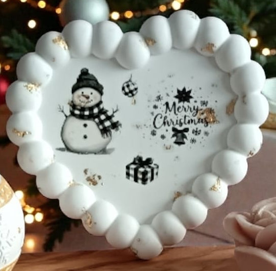 Vassoio bubble a cuore in gesso bianco per decorazioni natalizie