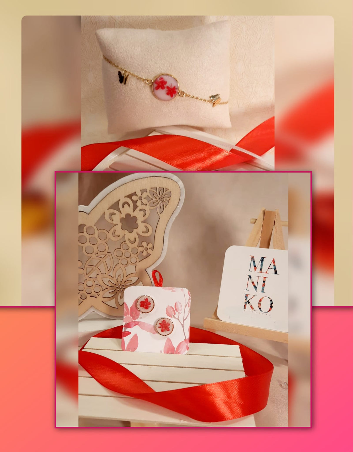 Mini Set Note di Alyssum bracciale catenella e orecchini rosso 