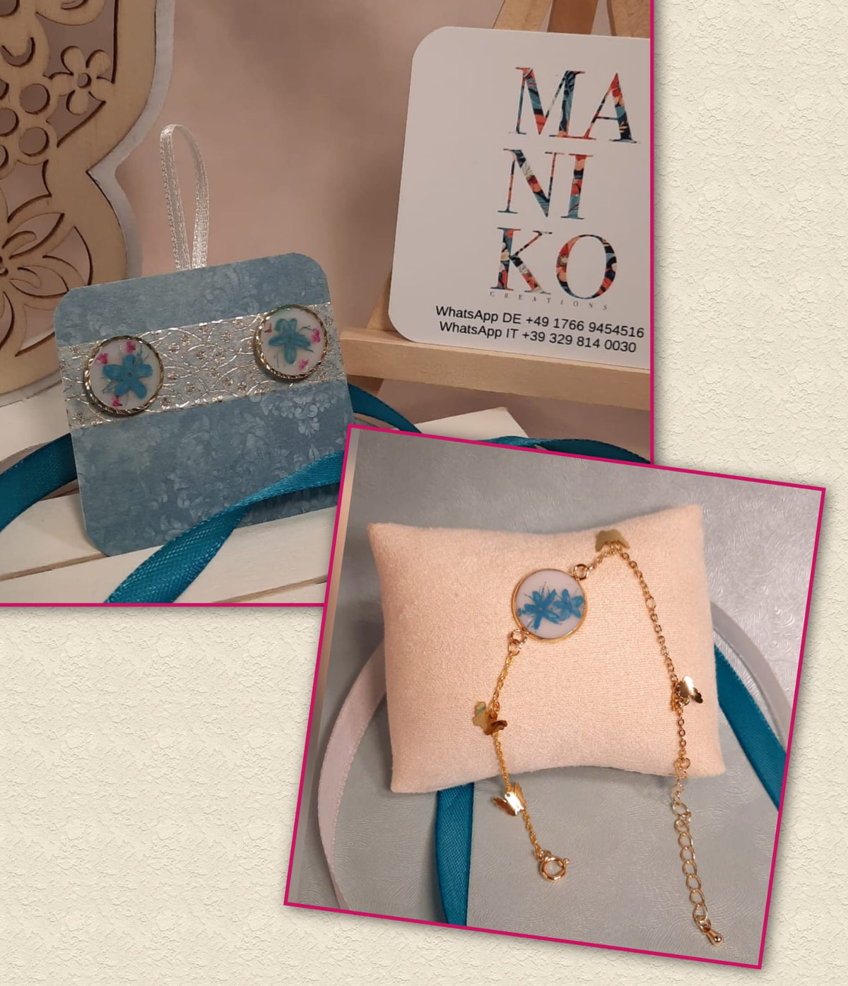 Mini Set Note di Alyssum bracciale catenella e orecchini azzurro 