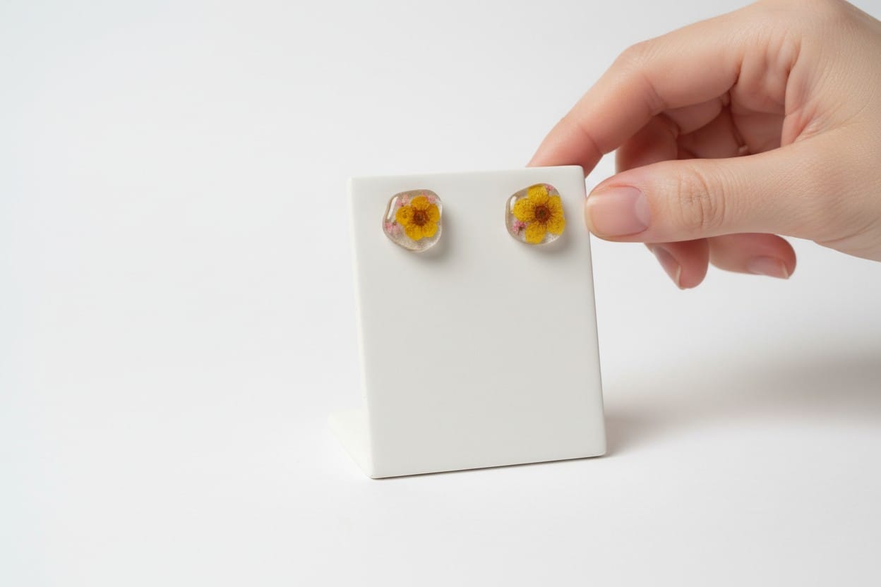 Petal of Light – Resin stud earrings with real flowers