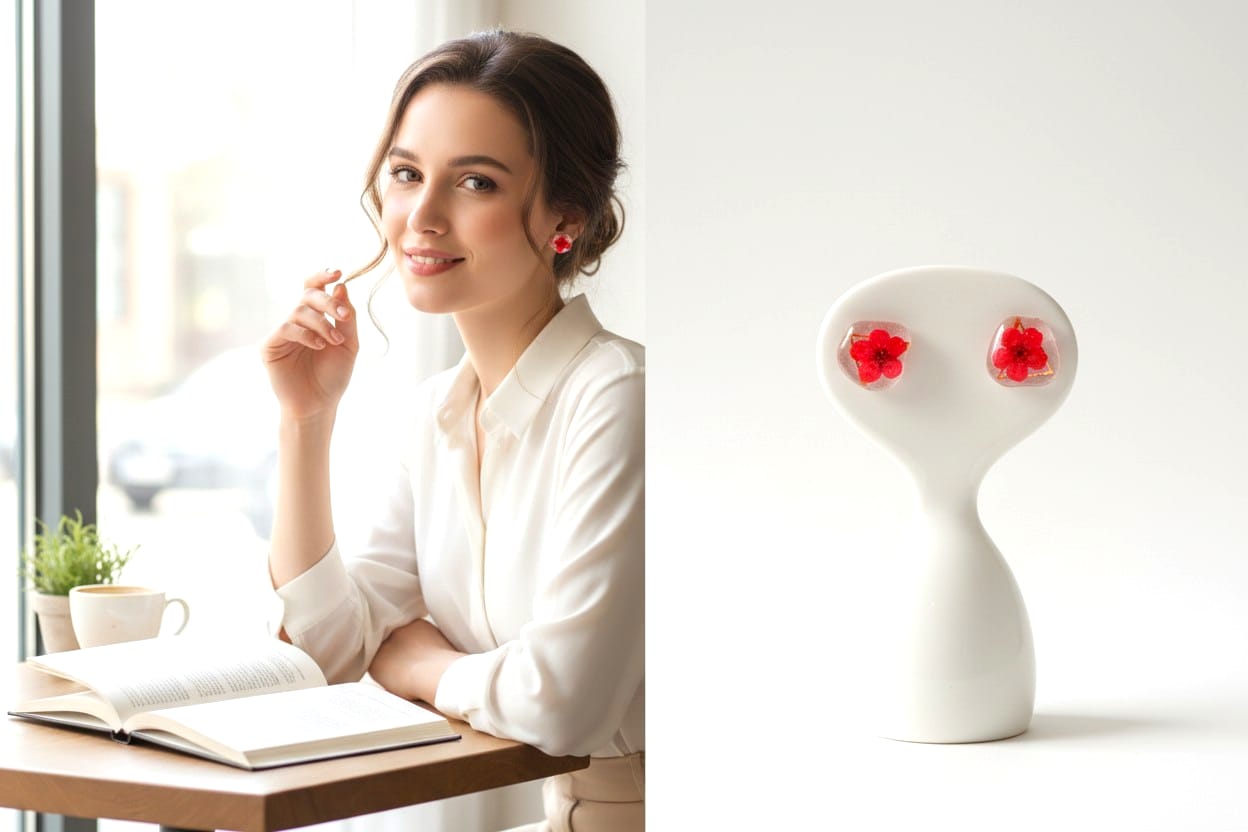 Petal of Light – Resin stud earrings with real flowers