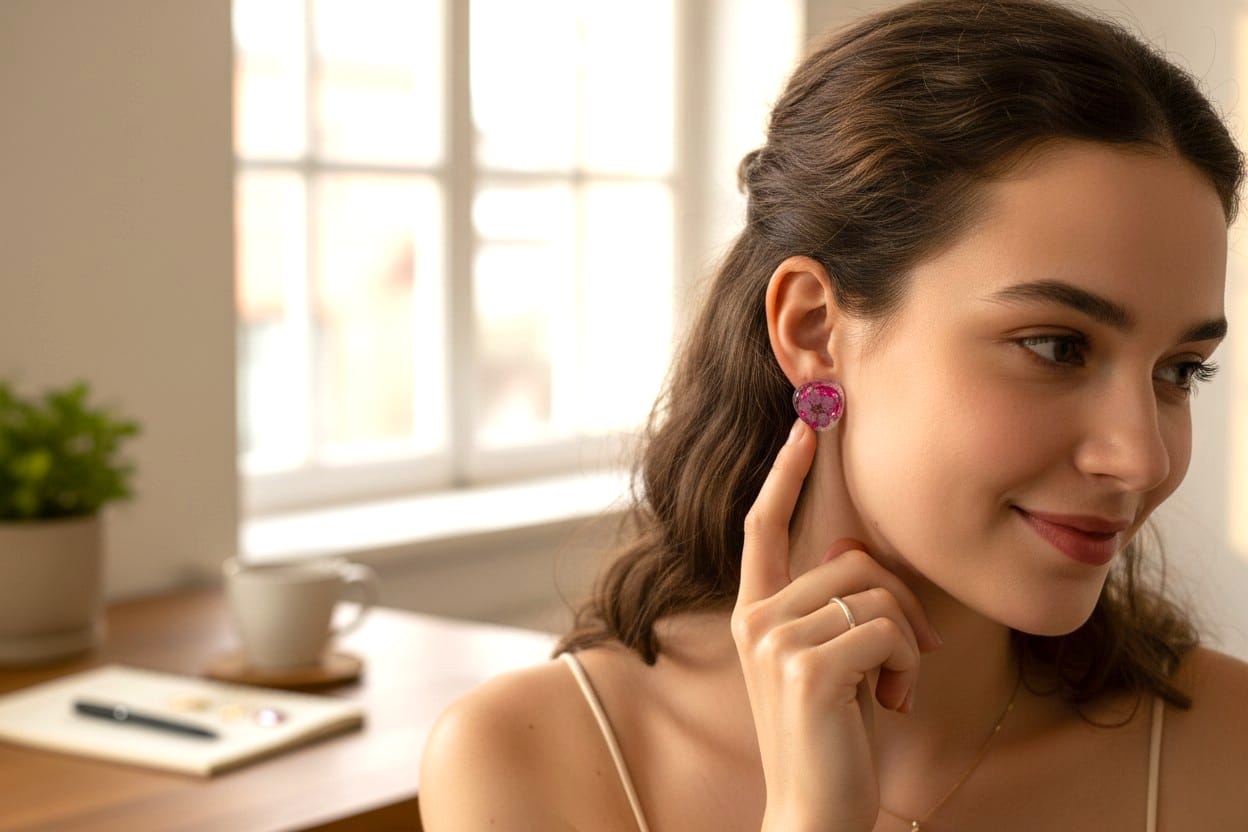 Petal of Light – Resin stud earrings with real flowers