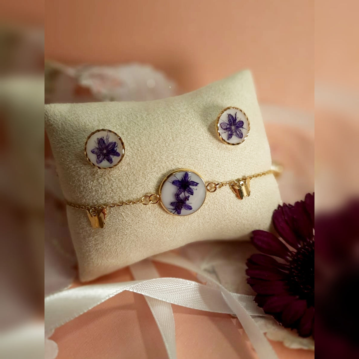 Mini Set Note di Alyssum bracciale catenella e orecchini viola